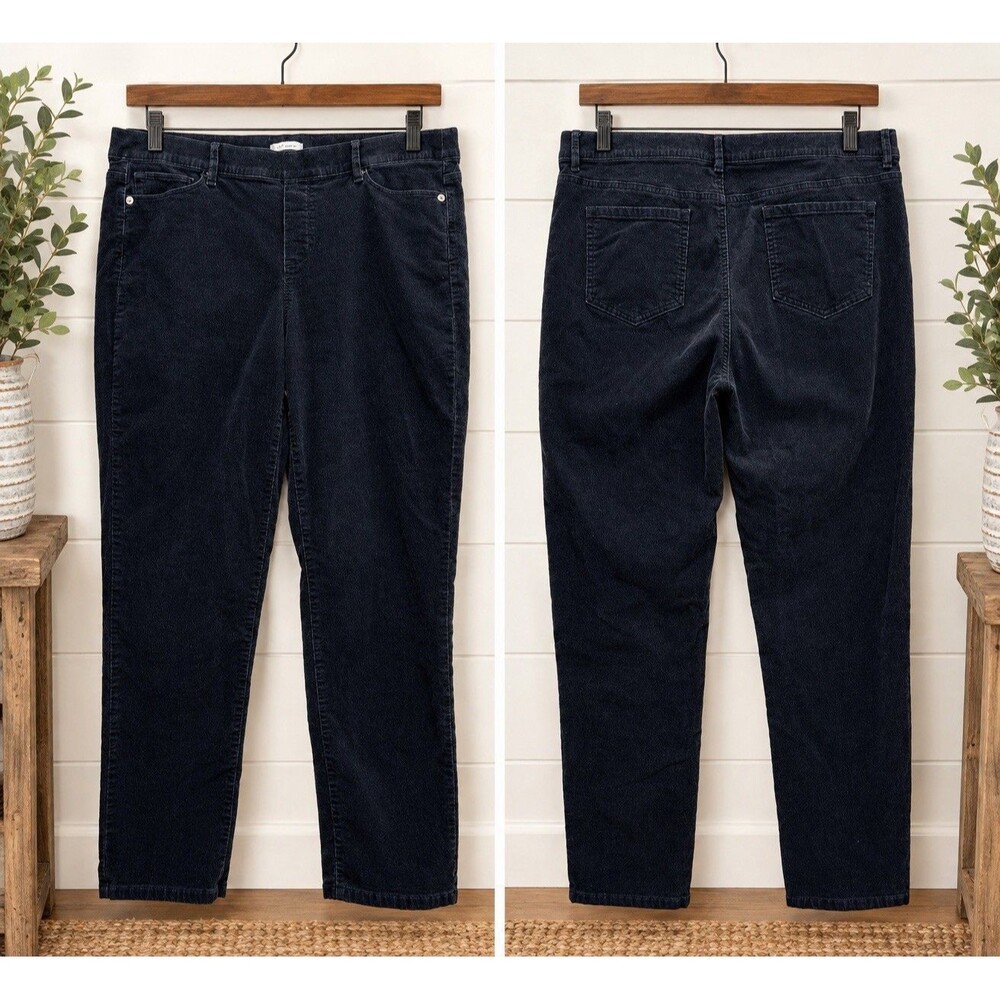 J. Jill Womens Petite L Corduroy Pants Black Pull On Straight Leg